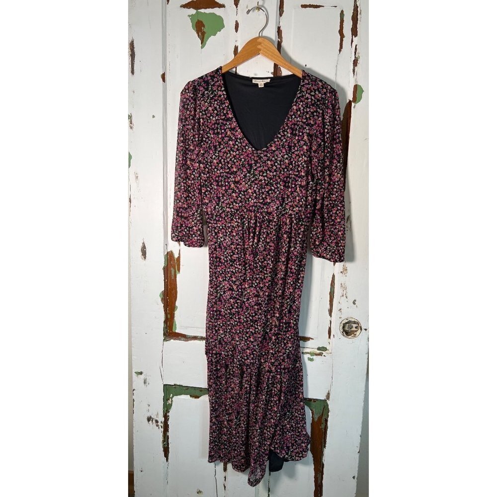 Jane & Delaney Womens Size XS Ditsy Floral Boho Lined Maxi Tier Dress 3/4 sleeve